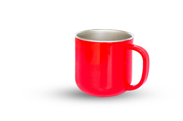 Red cup of coffee isolated on white background,clipping path.