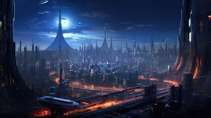Obraz na płótnie Canvas Beautiful science-fiction future city painting