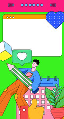 Virtual characters social communication concept business flat vector hand drawn illustration
