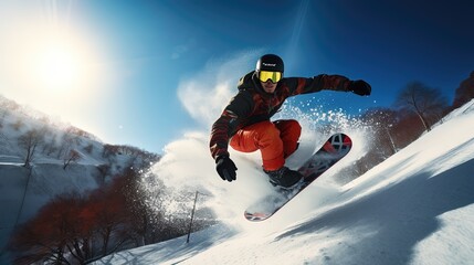 snowboarder jumping on the slope