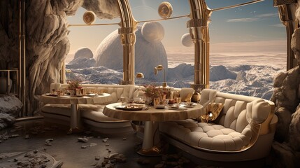 breakfast in a luxury hotel on the moon