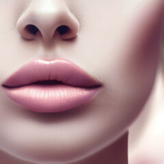 Close-up of pink glowing lips from lipstick.generative AI