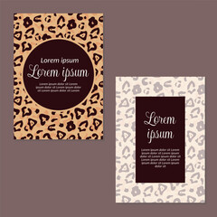 Wedding invitation card template. Leopard skin design seamless pattern background save the date, invitation, greeting card, vector illustration.