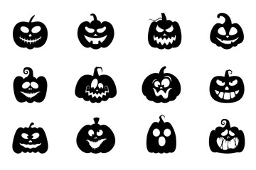 Set of Halloween pumpkin. Scary and funny faces of halloween pumpkins