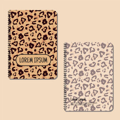 Cover page templates. Leopard skin design pattern layouts. Applicable for notebooks and journals, planners, brochures, books, catalogs etc. Repeat patterns and masks used, able to resize.