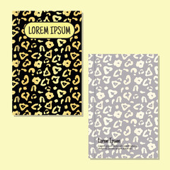 Cover page templates. Leopard skin design pattern layouts. Applicable for notebooks and journals, planners, brochures, books, catalogs etc. Repeat patterns and masks used, able to resize.
