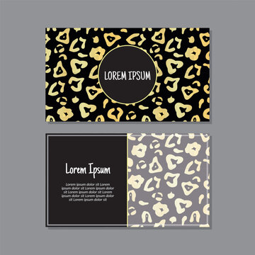 Business card template, Leopard skin seamless pattern vector design. Double-sided creative business card template. Landscape orientation. Vector illustration.