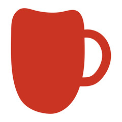 Red mug cup hand drawn cartoon illustration. Flat style design, isolated vector. Autumn, fall print element, tableware, pottery, teaware, coffeeware, kitchen