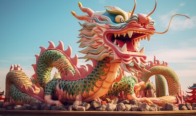 Fototapeta premium Festive Chinese Dragon - Bright Street Celebration