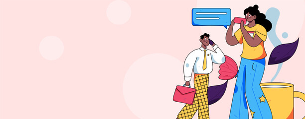 Virtual characters social communication concept business flat vector hand drawn illustration
