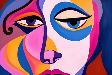 portrait woman fashion cubist abstract face print modern poster cubism graphic. Generative AI.