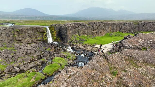 Oxararfoss waterfall, inside the Thingvellir National Park, Iceland.