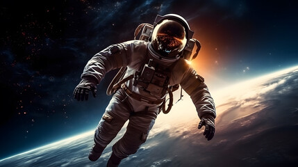 Fototapeta premium Cosmic Exploration: Astronaut Embarking on Celestial Journey