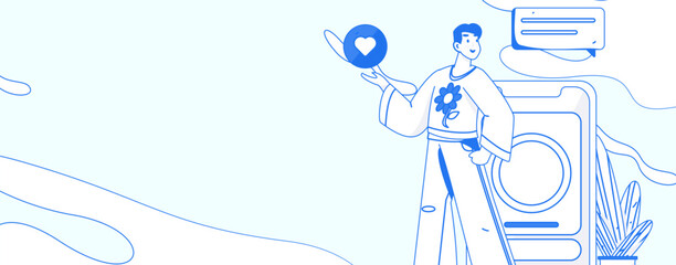 Virtual characters social communication concept business flat vector hand drawn illustration
