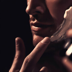 Close-up of young man applying shaving cream.generative AI