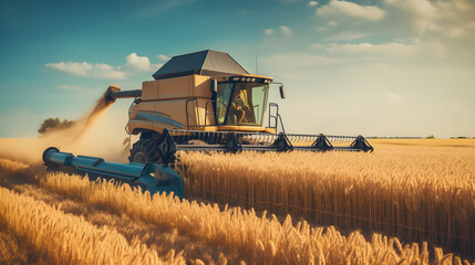 Fototapeta premium Bountiful Harvest: Gathering Crops in the Golden Fields