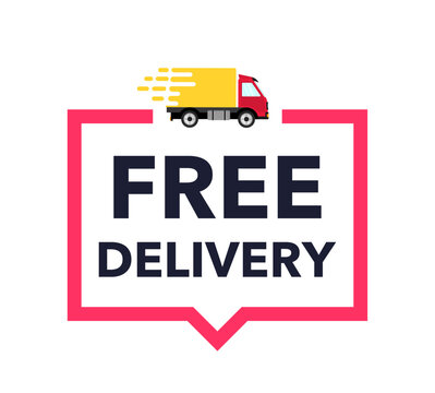 Free delivery icon. Free delivery service logo. Shipping fast. Banner with truck. Vector illustration