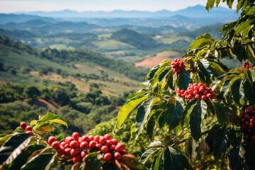 Blurred Coffee Plantation Overlooking Majestic Mountains for background
