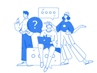 Virtual characters social communication concept business flat vector hand drawn illustration

