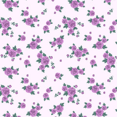 Ditsy Purple Lavender with Green Leaf Rose Flower Floral Garden Seamless Allover Pattern Design Artwork	
