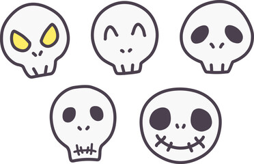 シンプルにデフォルメした髑髏のイラストセット