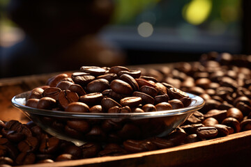 Coffee beans after roasting ,coffee roaster machine,capturing the essence of a fresh morning used as a cafe or coffee product background