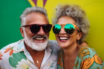 Joyful Mature Couple Wearing Sunglasses and Delighting in the Moment, Generative Ai