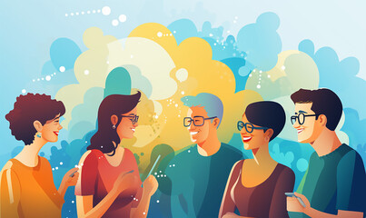 Engaging communication illustration, Illustration of people speaking and communicating with each other - obrazy, fototapety, plakaty