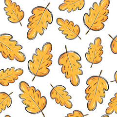 Obraz premium Seamless background with yellow oak leaves. Vector autumn illustration