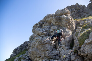 Klettersteiggeher am Zwei-Länder Sportklettersteig Kanzelwand in den Allgäuer Alpen