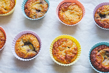 Delicious freshly baked gluten free berry muffins made with coconut flour with no added sugar. Healthy sweet food.