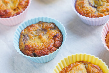 Delicious freshly baked gluten free berry muffins made with coconut flour with no added sugar, close up. Healthy sweet food.