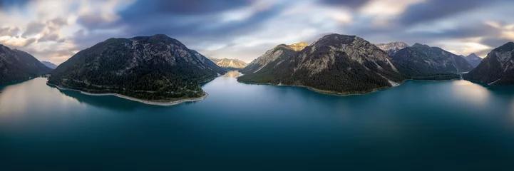 Abwaschbare Fototapete Grün blau Plansee, Panorama, Berge, Alpen, Drohnenpanorama, See, Tirol, Österreich