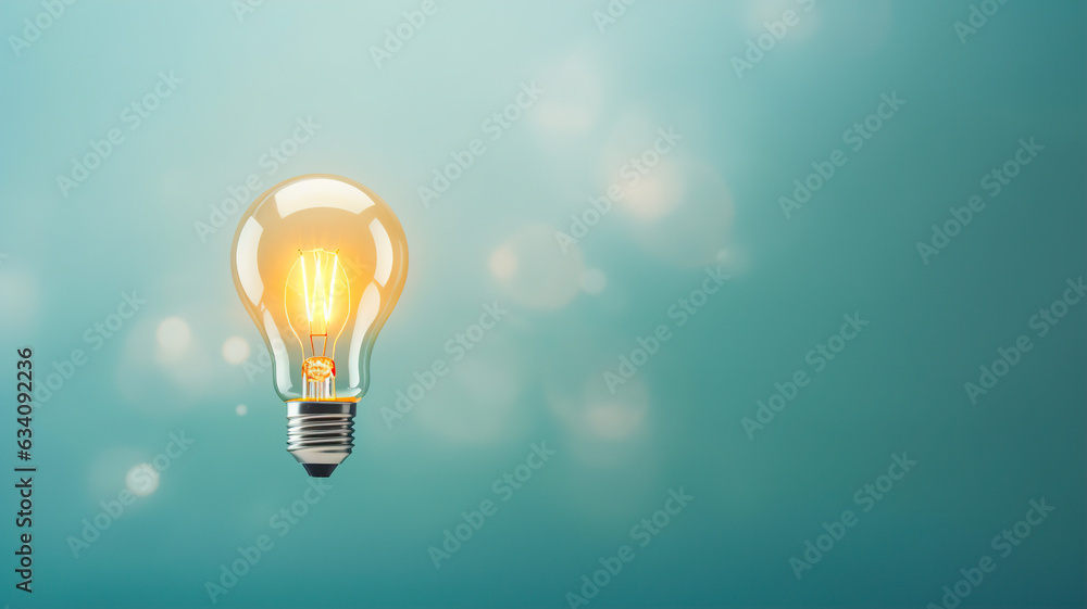 Poster light bulb on blue background with bokeh effect. idea concept