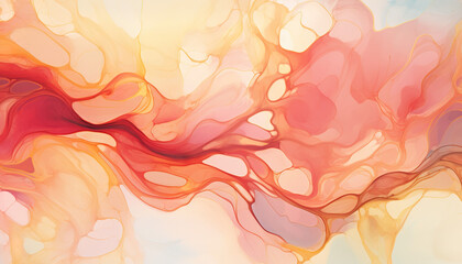 Fototapeta na wymiar mesmerizing abstract liquid ink flow swirls, gradients, background pattern, red, pink and orange