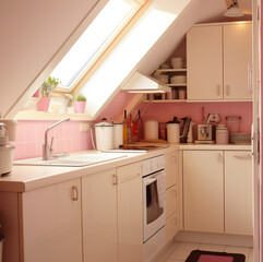 Fototapeta na wymiar modern kitchen interior, Kitchen design, with cabinets, shelves, Scandinavian style