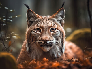 Obraz premium Lynx portrait close up created with Generative AI technology