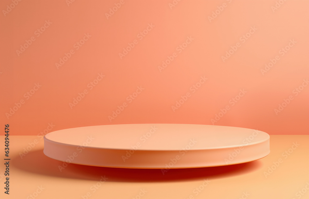 Poster A podium with an orange color is designed geometrically with a striking combination of vibrant colors. Positioned against a minimalist abstract background. High quality photo