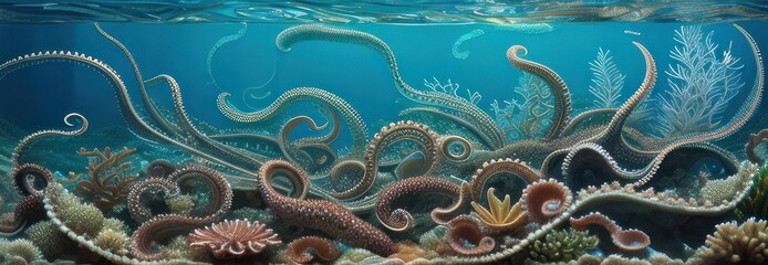 Fairy tale Octopus Under Sea Creatures Animals Octopus Natural Tentacle Giant Squid Swim Aquatic Life Water Plant Landscape Habitat Imitate Nature Underwater Fish Water Ocean Aquarium Marine