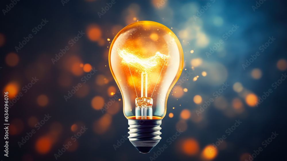 Poster glowing light bulb on bokeh background. idea creation concept