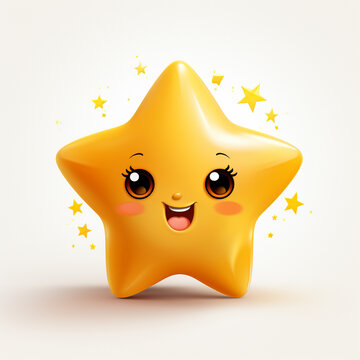Cute yellow smiling little star isolated on white background, made by ai