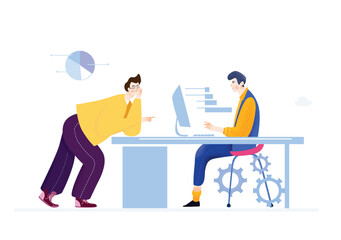 People working in office, collaborating on a project, talking and sharing ideas.