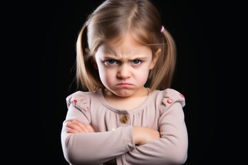 An offended little girl with folded arms.