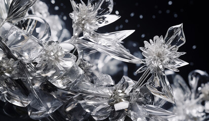 White transparent crystals on black background. AI generated