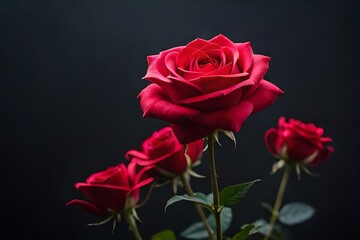 Stunning red roses, set against a solitary black background - AI Generative