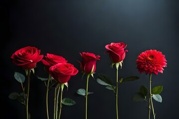 Stunning red roses, set against a solitary black background - AI Generative