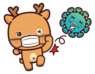 Cute little deer wearing a Medical mask for prevent Corona virus and fighting virus