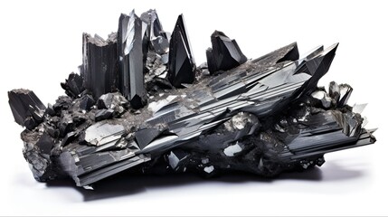 Shiny Black Beauty: Hematite Formation From Utah in Closeup on White Background: Generative AI