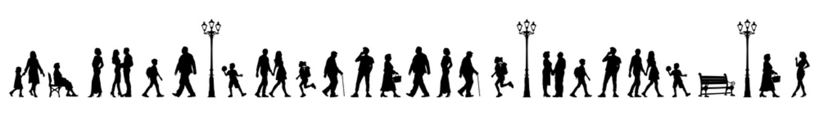 Vector illustration. Silhouettes of men and women of different ages. Big set of people.