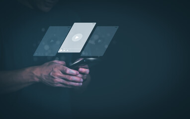 The man using smartphones, watching videos and studying online courses With the internet, the concept of global data connection with technology internet, big data, information search, online marketing